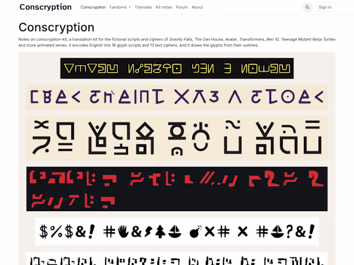 Conscryption: a translator for the invented scripts of cartoons