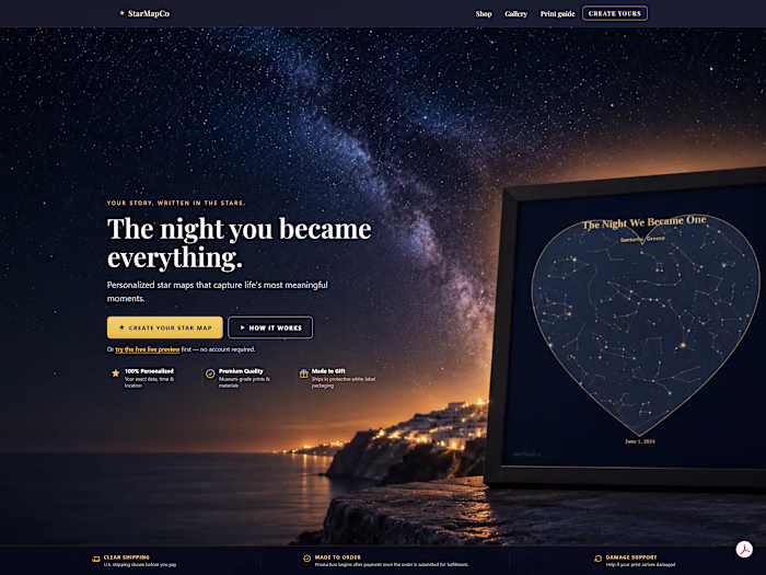 StarMapCo — Custom Star Map E-Commerce Platform