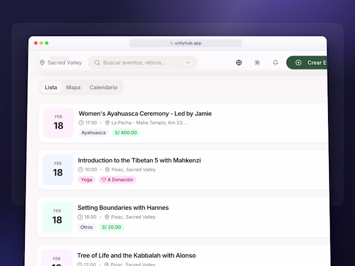 UnityHub — community platform: events, courses, paid spaces