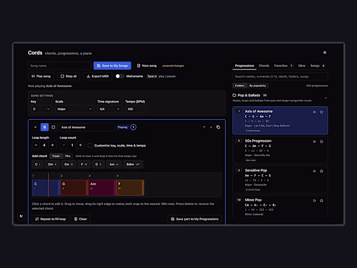 Cords: Songwriting Web App for Chords & Progressions