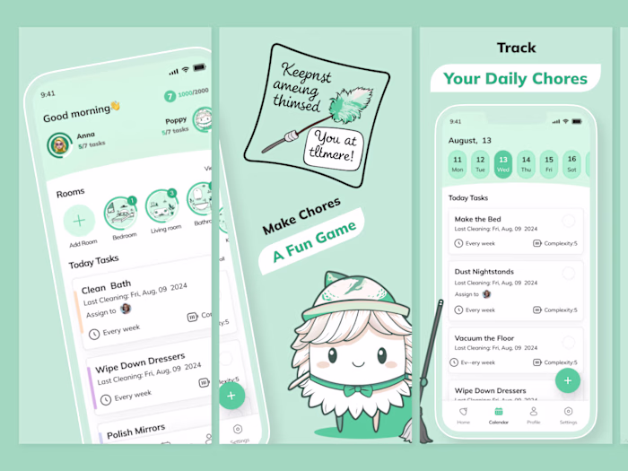 App Store Screenshots - UI/UX Mobile App - Gamified Cleaning