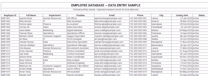 Employee data entry sample created