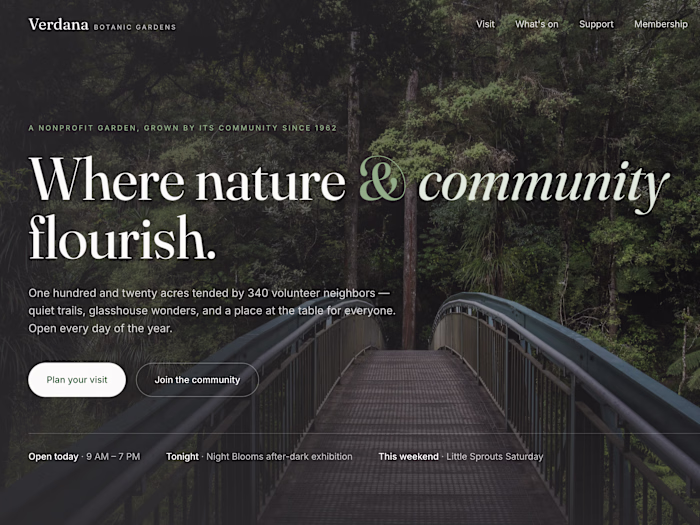 Verdana Botanic Gardens - website for a community nonprofit