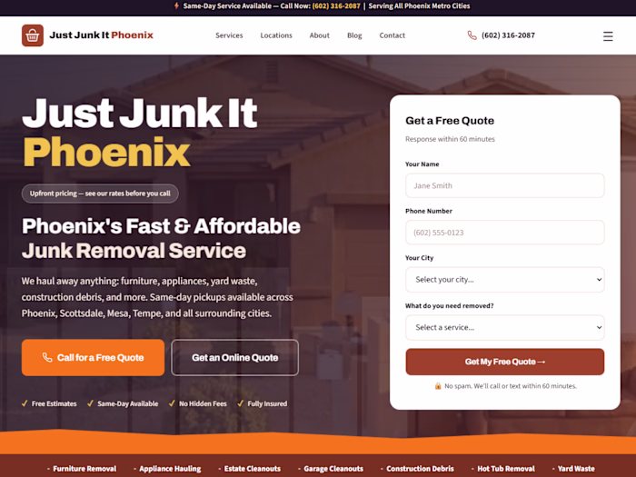 Just Junk It Phoenix: hand-coded local service site