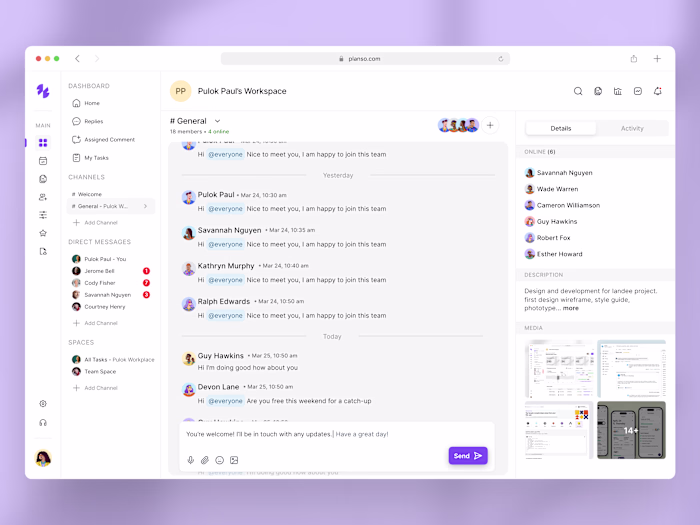 Planso – Inbox & Team Communication UI | Project Management