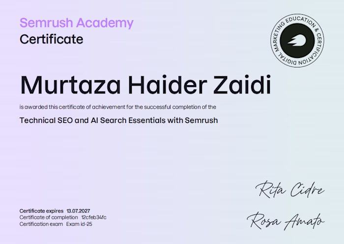 Achieved Certification from Semrush Academy.
#Recognition