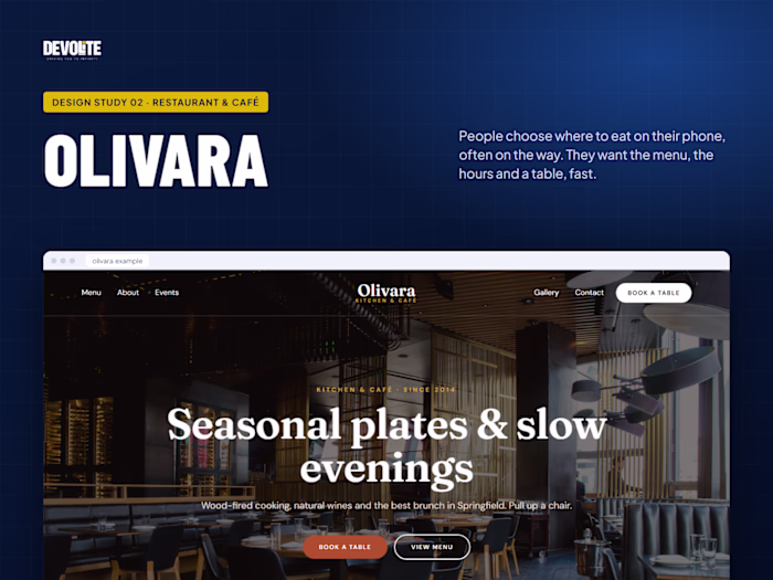 Olivara: website design for restaurants and cafés
