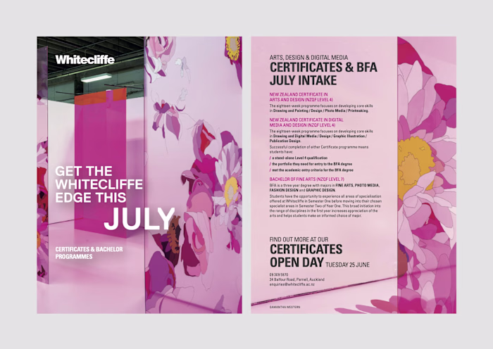 Brand and campaign collateral design for Whitecliffe