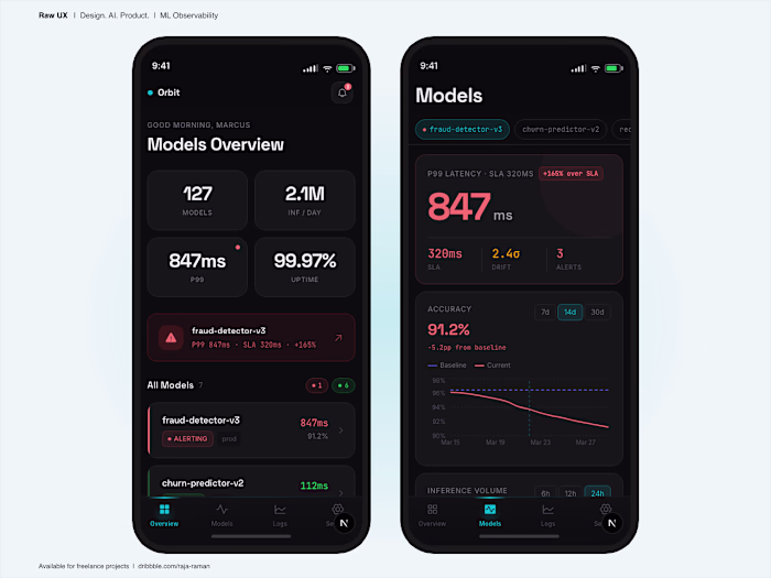 Orbit, ML monitoring on mobile. App design for ML teams.