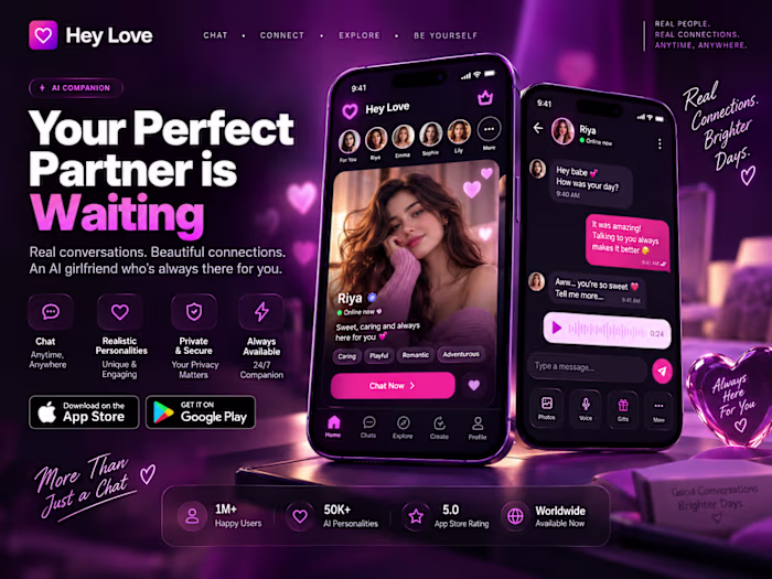 I'm Building Hey Love - Your AI Soulmate. Loneliness is a $1...