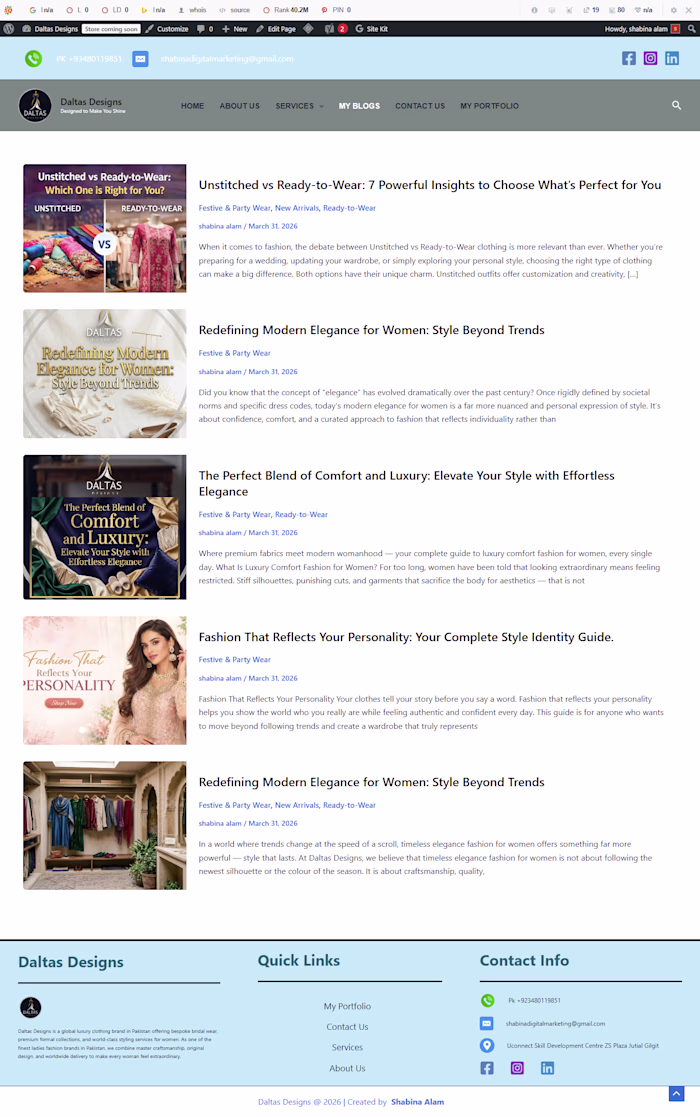Blog Section of Brand Website