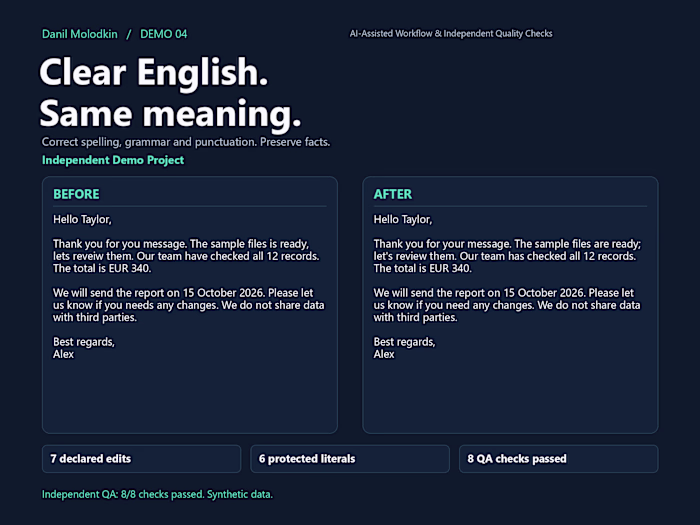 English TXT Proofreading & Quality Check | Demo Project