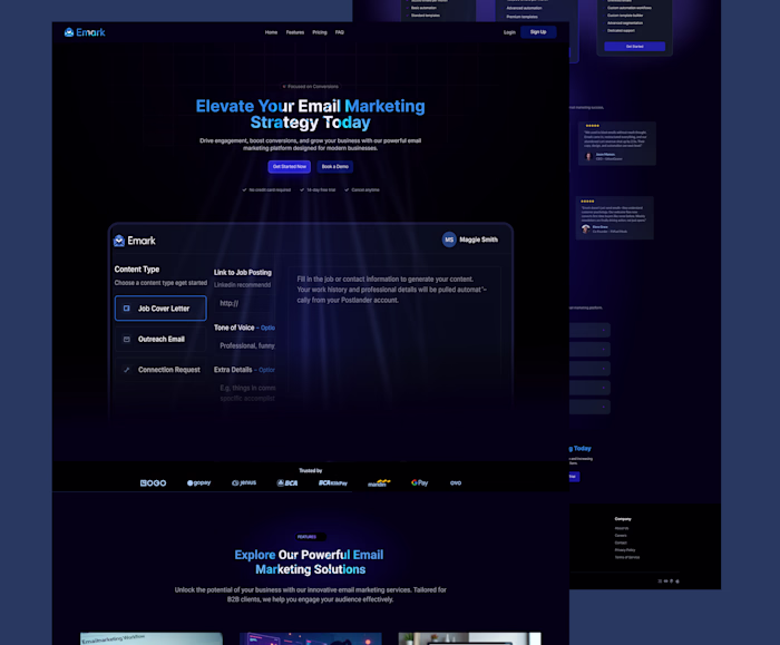 Email Marketing SaaS – Dark-Themed Product Design 