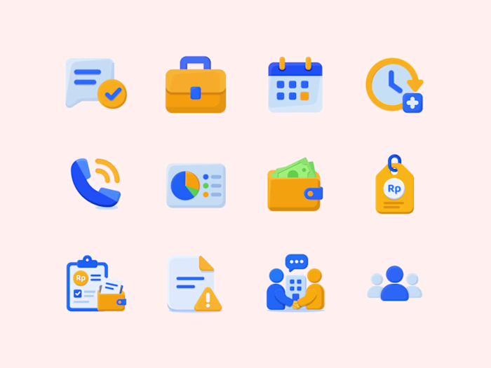 Flat icon set focusing on business, finance, and workspace m...