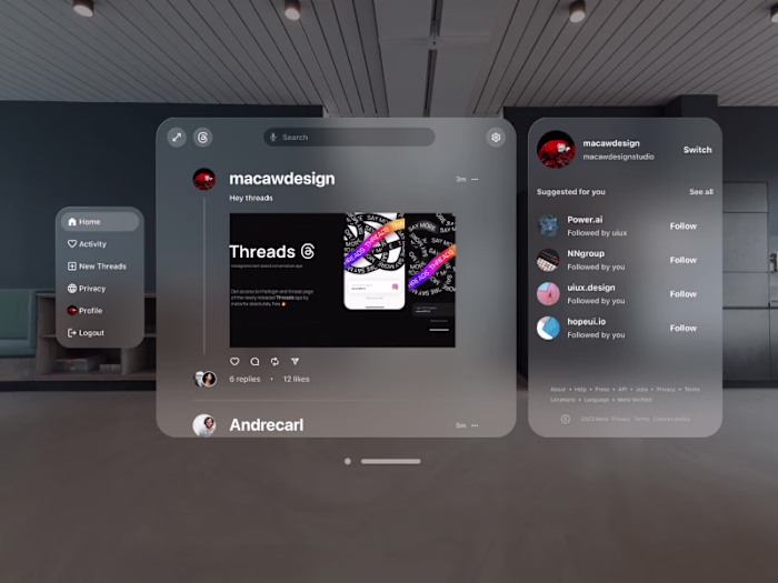 Apple Vision Pro - Threads UI concept design