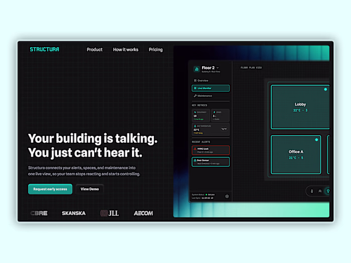 Landing page for a building digital-twin SaaS
