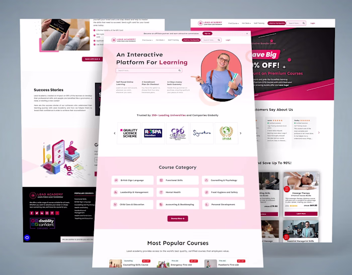 Wordpress LMS website Design, Woocommerce Website