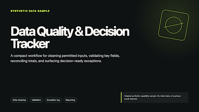Data Quality & Decision Tracker — Synthetic Sample