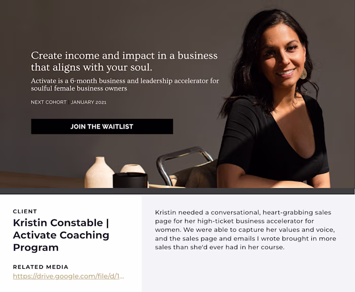 Coaching Program Launch: Sales Page/Emails