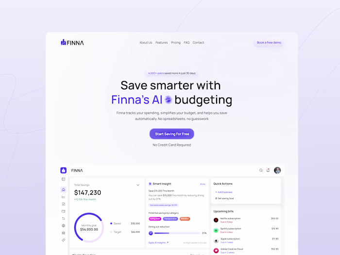 Website Design for Finna's AI Budgeting Tool