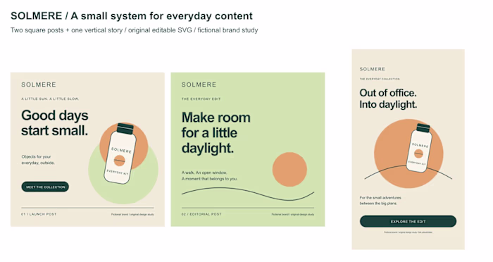 Solmere - coordinated social posts and story templates