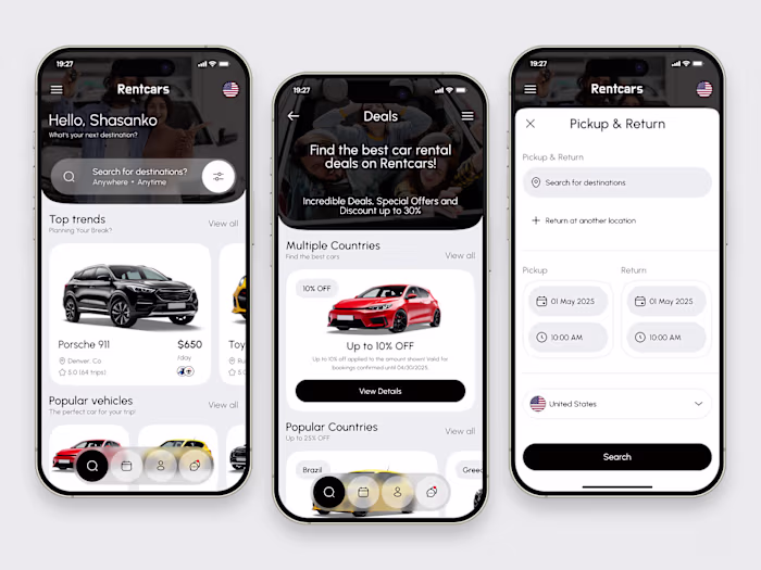 🚘 Rentcars – Car Rental Mobile App UI/UX Design