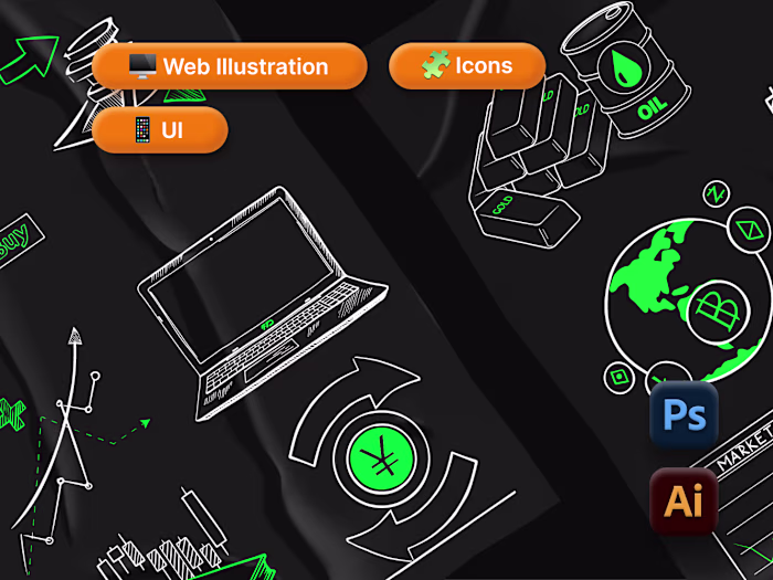 Concept Art & Line Art Illustrations for Trading UI Animation