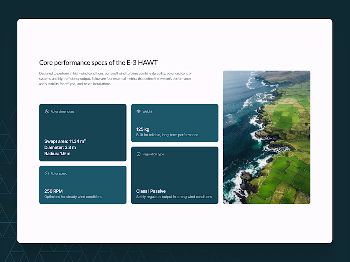 Bento grid for renewable energy manufacturer Early stage res...