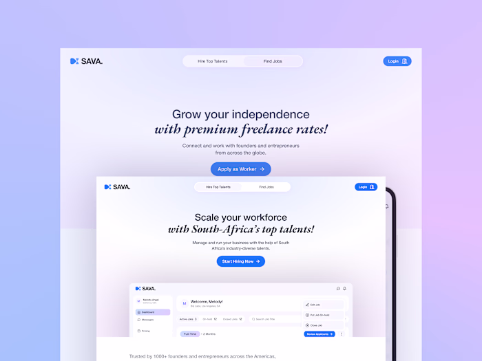 HireSAVA Marketplace Web App Design