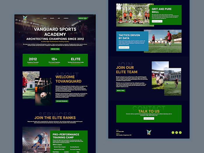 Elite Athletic UI Design for Vanguard Sports Academy Launch
