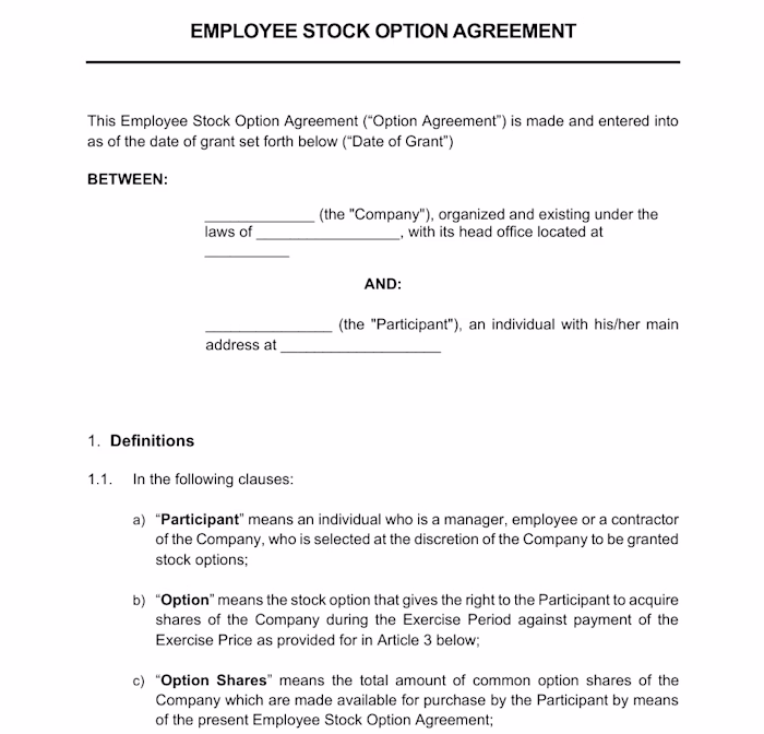 Employee Stock Option Agreement — ESOP Documentation