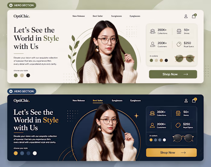 Modern Eyewear Landing Page UI