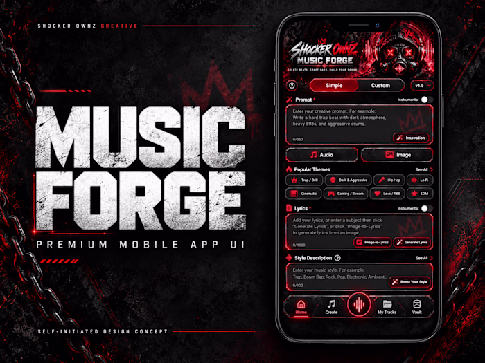 Shocker OwnZ Music Forge — Premium Mobile App UI Design