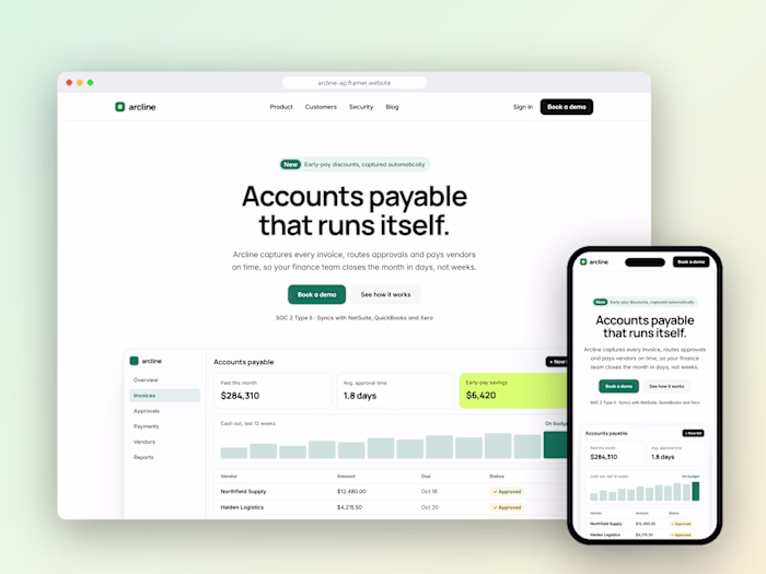 Framer B2B SaaS Homepage: Arcline Fintech