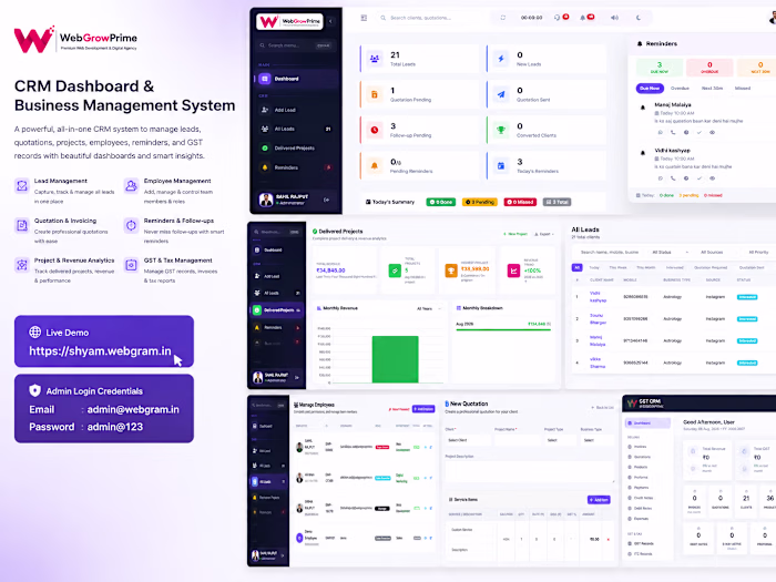 WebGrowPrime CRM – Lead, Project & Business Management System