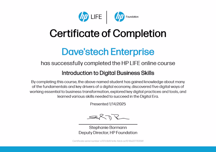DAVE'S TECH ENTERPRISE CERTIFIED SERVICES