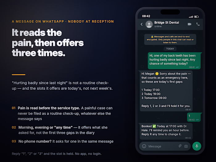 Message to booking, with reminders and no-shows
