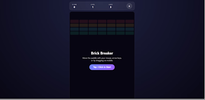 A classic arcade-style Brick Breaker