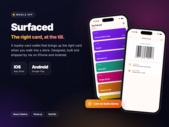 Surfaced: loyalty-card wallet app for iPhone and Android