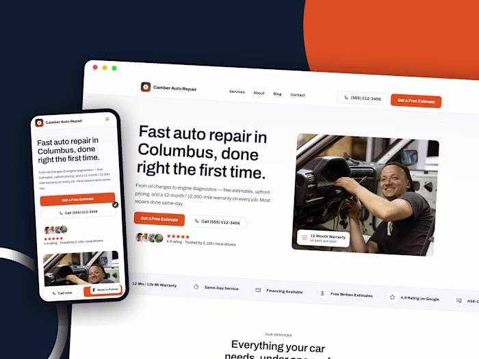 Camber Auto Repair Website | Framer Design & Build