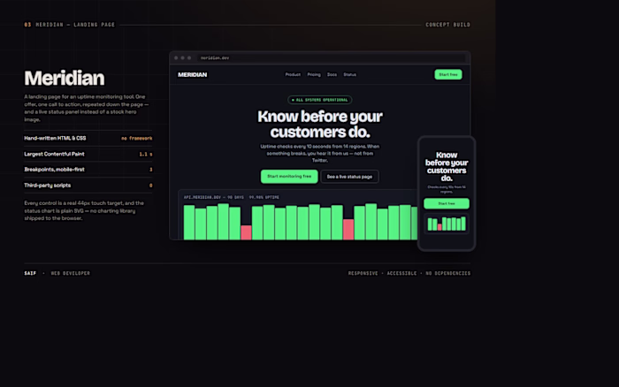 Meridian — SaaS Landing Page for an Uptime Monitoring Tool
