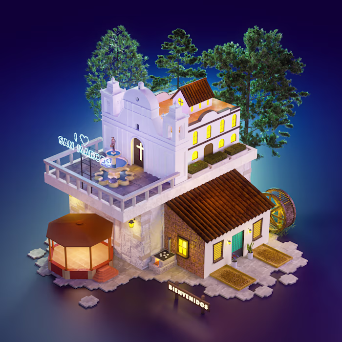 3D stylized illustration - Isometric town