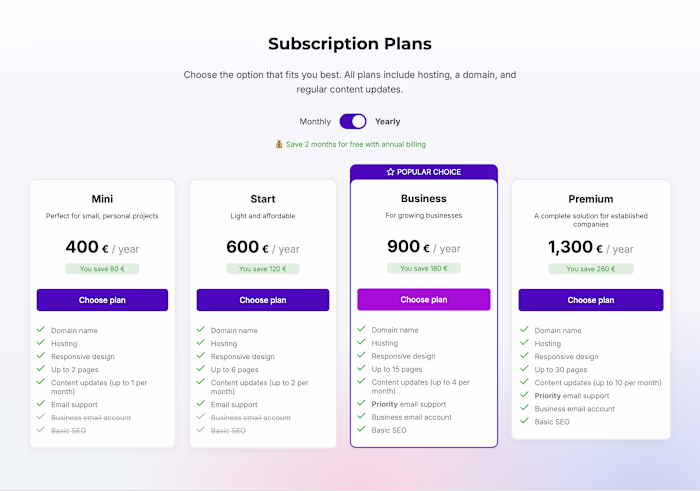 Subscription plans for WaaS platform