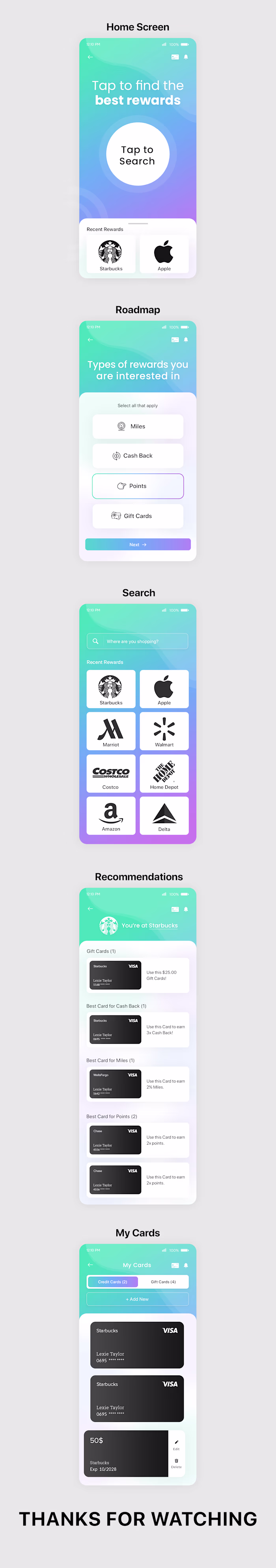 Mobile App Design for credit cards Rewards