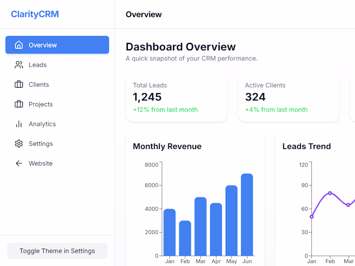 ClarityCRM — Client & Team Management Dashboard