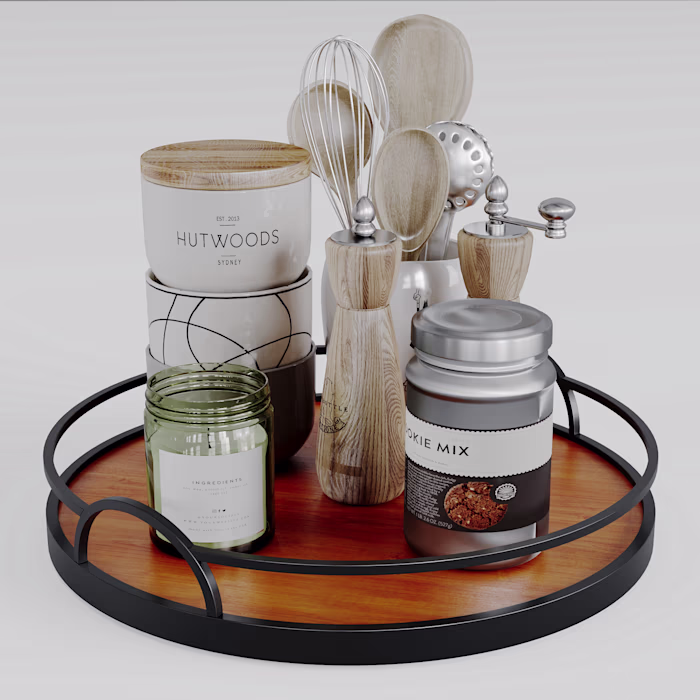 Product Visualization: Round Wood & Metal Tray