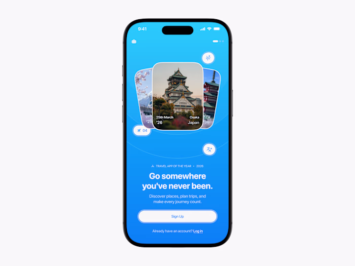 Travel app onboarding exploration. 