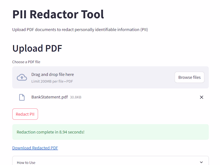 PDF PII Redactor Tool Development