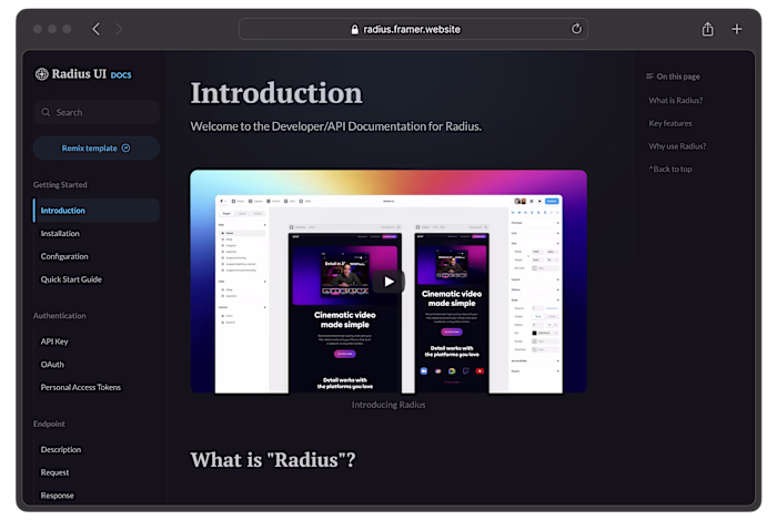 Radius UI Documentation Template Design