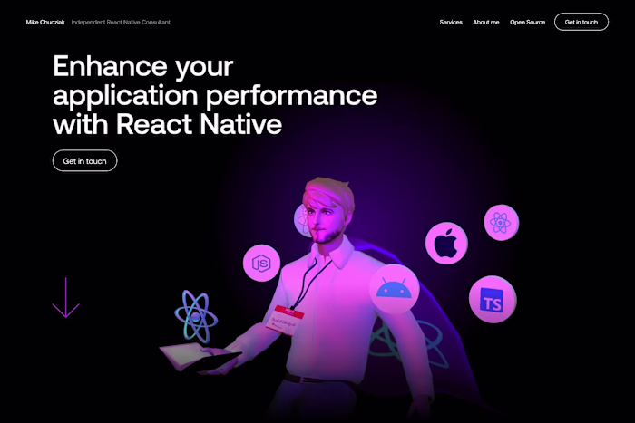 Personal portfolio for a React Native developer, made in Spline